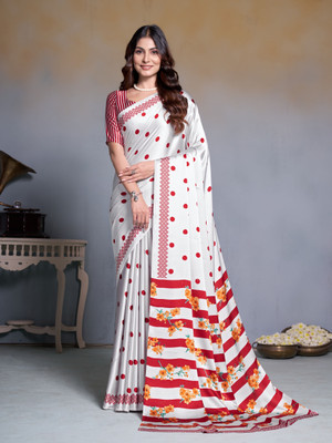 GARDEN VARELI Polka Print Bollywood Crepe, Satin Saree(Maroon)