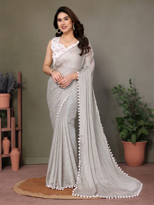 Vedant Vastram Self Design Bollywood Silk Blend Saree(Grey)