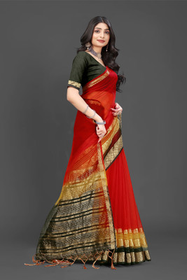 Aarunika MNT Woven Bollywood Organza Saree(Red)