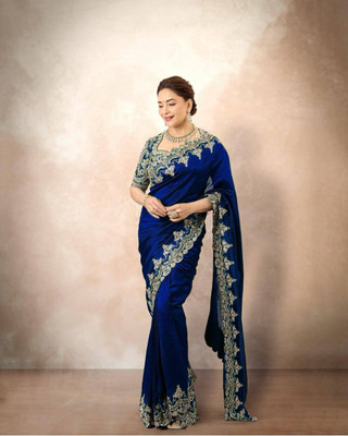 ZARISTACREATION Embroidered Bollywood Silk Blend Saree(Blue)