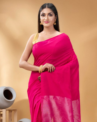 Desh Bidesh Woven, Solid/Plain Handloom Handloom Cotton Blend, Pure Cotton Saree(Pink)