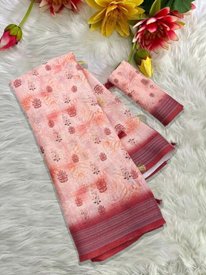 HouseOfCommon Floral Print Bollywood Linen Saree(Multicolor)