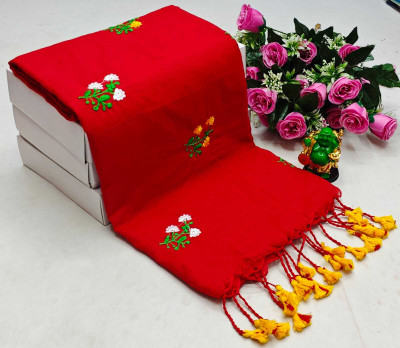 DRAPERIA Embroidered Handloom Pure Cotton Saree(Red)