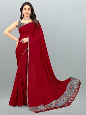 Julee Digital Print Bollywood Lycra Blend Saree(Red)