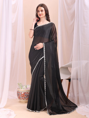 LADYZILLA Solid/Plain Bollywood Jimmy choo Saree(Black)