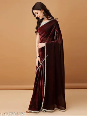 Vragi Self Design Bollywood Lycra Blend Saree(Maroon)