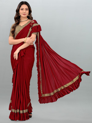 PANETAR Embellished Bollywood Lycra Blend Saree(Grey)