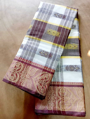 M FASHION Self Design Tant Pure Cotton Saree(Brown)