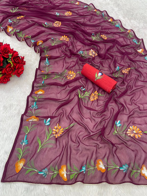 VINIT ENTERPRISE Floral Print Bollywood Georgette Saree(Purple)