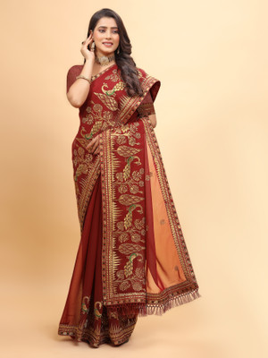 Crystallfashion Embroidered Bollywood Georgette Saree(Maroon)