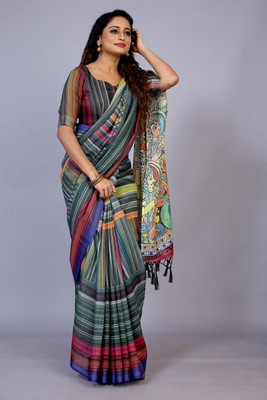 SAKHI DATAR Printed Bollywood Linen Saree(Multicolor)