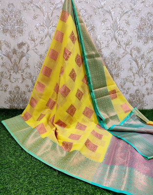 Tahira creation Woven Banarasi Cotton Linen Saree(Yellow)