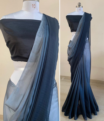 BORANA Solid/Plain Bollywood Georgette Saree(Grey)