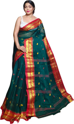 swarnajita Woven Handloom Pure Cotton Saree(Green)