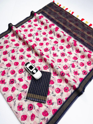 ZARISTACREATION Floral Print Bollywood Dupion Silk Saree(Pink)