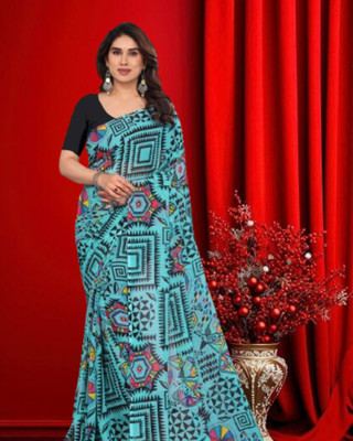JAYAMENTERPRISE Printed Bandhani Georgette Saree(Light Blue)