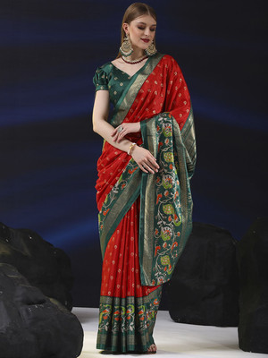Anouk Rustic Woven Daily Wear Silk Blend Saree(Red)