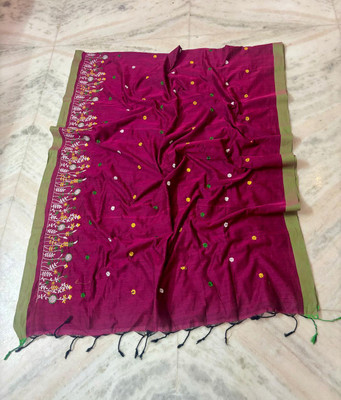 Sia Saree Bazaar Embroidered Handloom Pure Cotton Saree(Pink)