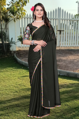 Zenophily Solid/Plain Bollywood Silk Blend Saree(Green)
