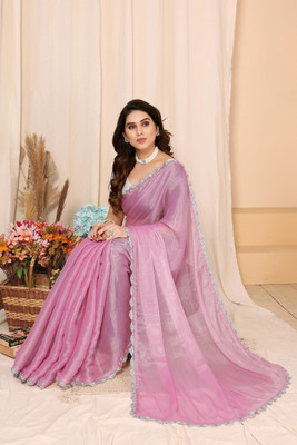 FABMORA Embellished Bollywood Chiffon Saree(Pink)