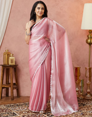 Satrani Dyed, Embellished Bollywood Jimmy choo, Tissue Saree(Pink)