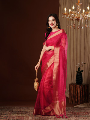 AKSHAR PATRON ENTERPRISE Solid/Plain Bollywood Organza Saree(Pink)