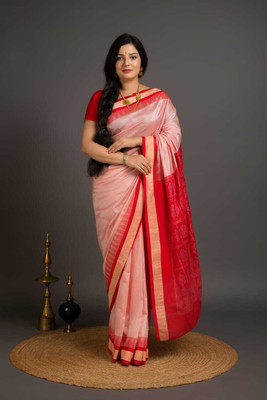 Sijileen Solid/Plain, Temple Border Sambalpuri Silk Blend Saree(Green)