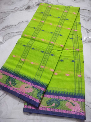 SSH Self Design Tant Pure Cotton Saree(Green)