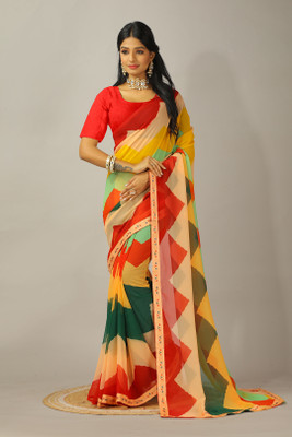 Kanooda Prints Printed Bollywood Georgette Saree(Red)