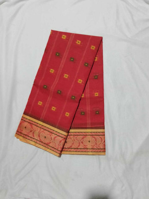 Sudipa Woven, Solid/Plain, Self Design Tant Cotton Blend Saree(Red)