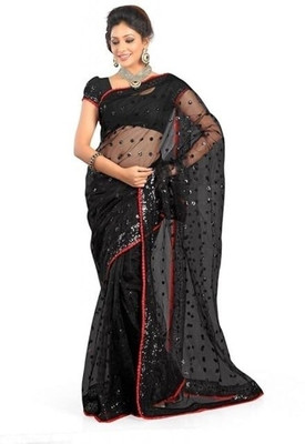veerlaxmi Embroidered Bollywood Net Saree(Black)