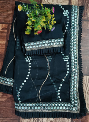 DRASHTI Embroidered Bollywood Georgette Saree(Dark Blue)