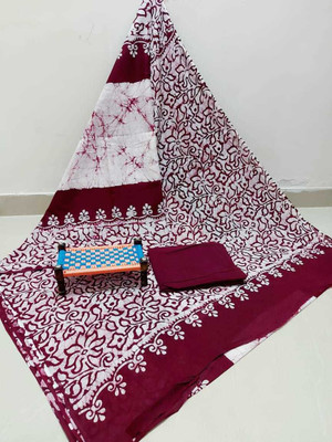 RAMNATHS Printed, Blocked Printed, Hand Painted Daily Wear Pure Cotton Saree(Maroon)