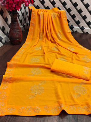 ishu enterprise Printed Bollywood Georgette Saree(Mustard)
