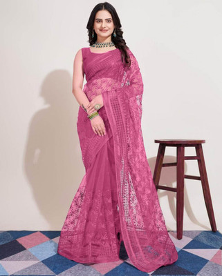 NIYANTAKSH Embroidered Bollywood Net Saree(Pink)