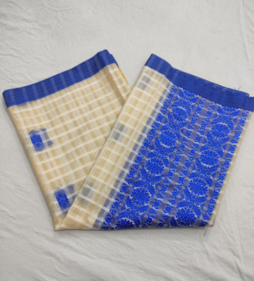 Mekhla Chador Temple Border Mekhela Chador Chiffon Saree(Blue)