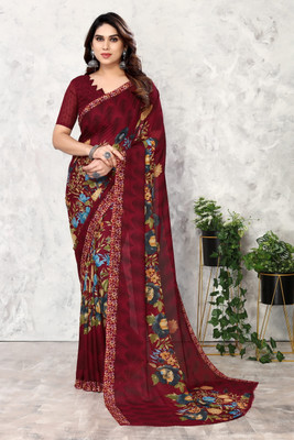 YASHIKA Printed Bollywood Georgette Saree(Maroon)