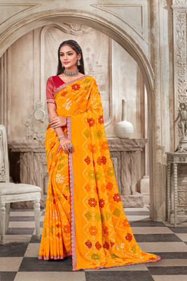 Laxmipati sarees Floral Print Daily Wear Chiffon Saree(Mustard)