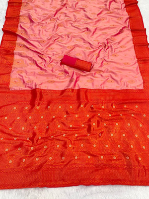 MOON VOGUE Self Design Banarasi Silk Blend Saree(Red)
