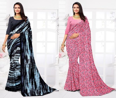 STYLEVEDA Paisley Daily Wear Georgette Saree(Pack of 2, Pink, Black)