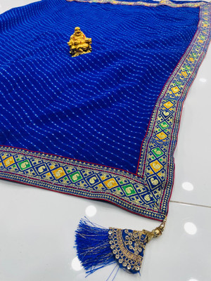 georgette Printed Bandhani Georgette Saree(Blue)