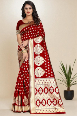 LARYZA Woven Banarasi Jacquard Saree(Red)