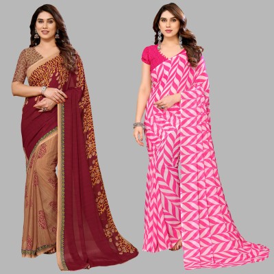 kashvi sarees Printed Daily Wear Georgette Saree(Pack of 2, Beige, Maroon, Pink)