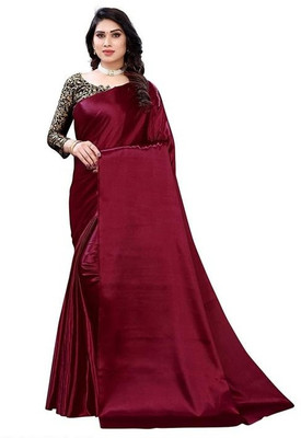 Arpita Fashion Solid/Plain, Self Design Bollywood Satin Saree(Maroon)