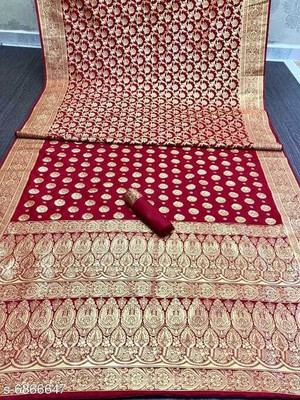 GATIMAN Woven Banarasi Pure Silk Saree(Maroon)