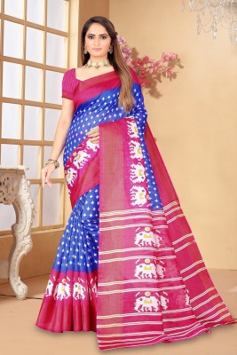 Suntex Printed Ikkat Art Silk Saree(Pink)