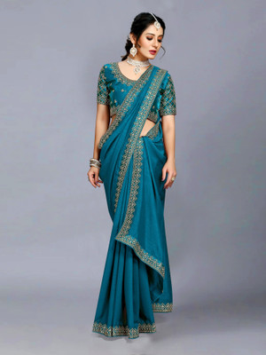 Vivan Fab Self Design, Embroidered Bollywood Polyester Saree(Multicolor)