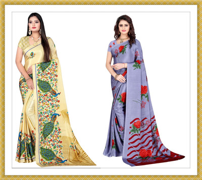 Leelavati Printed Bollywood Crepe Saree(Pack of 2, Multicolor)