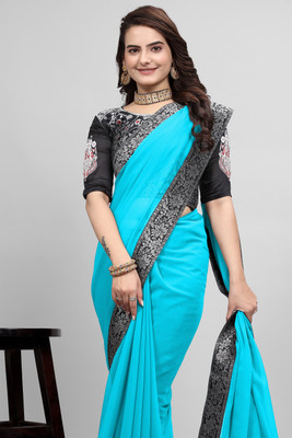 Aai shree khodiyar Solid/Plain Bollywood Chiffon, Georgette Saree(Light Blue)