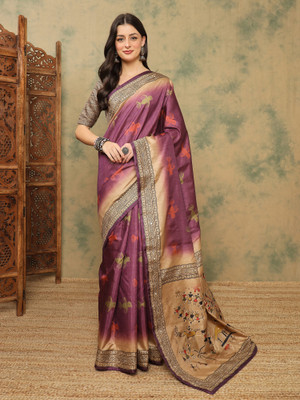 Sangria Digital Print Banarasi Silk Blend Saree(Purple)